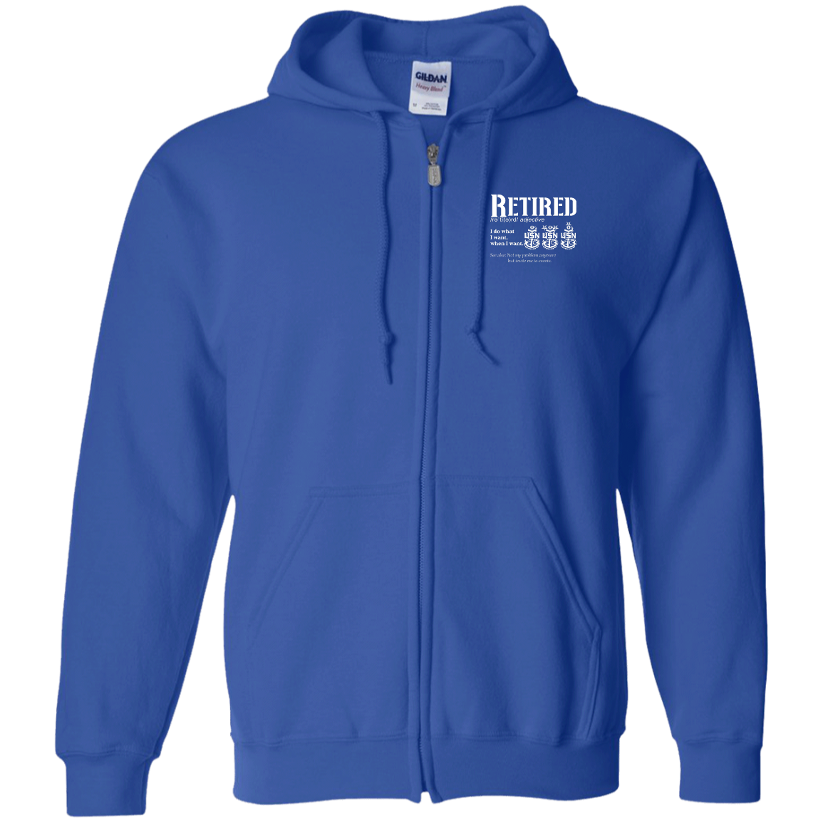Retired Definition White Zip Up Hooded Sweatshirt