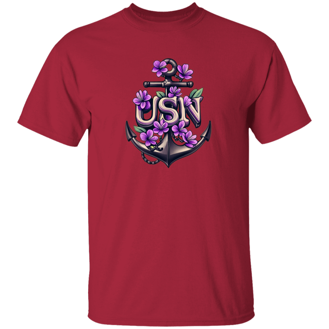 Purple Flower Anchor 5.3 oz. T-Shirt