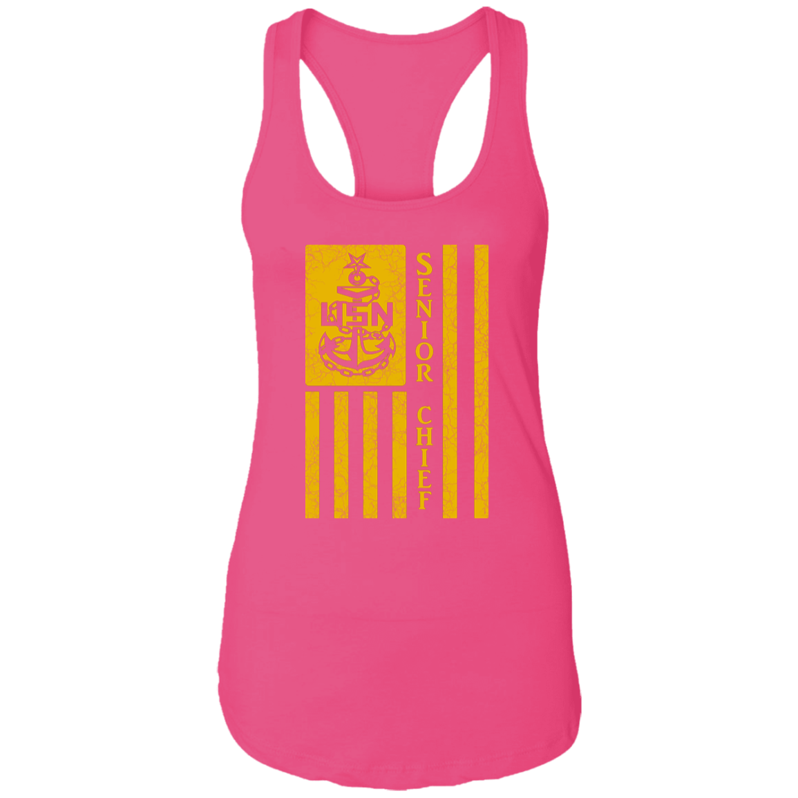 Senior Chief Flag Gold Ladies Racerback Tank