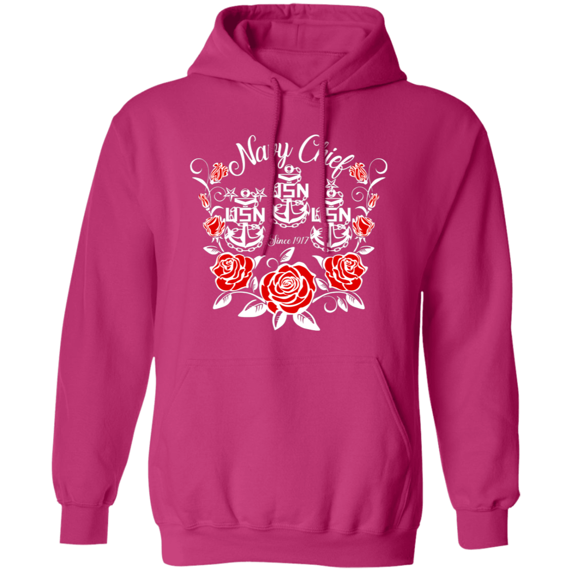 Navy Chief Rose White Pullover Hoodie