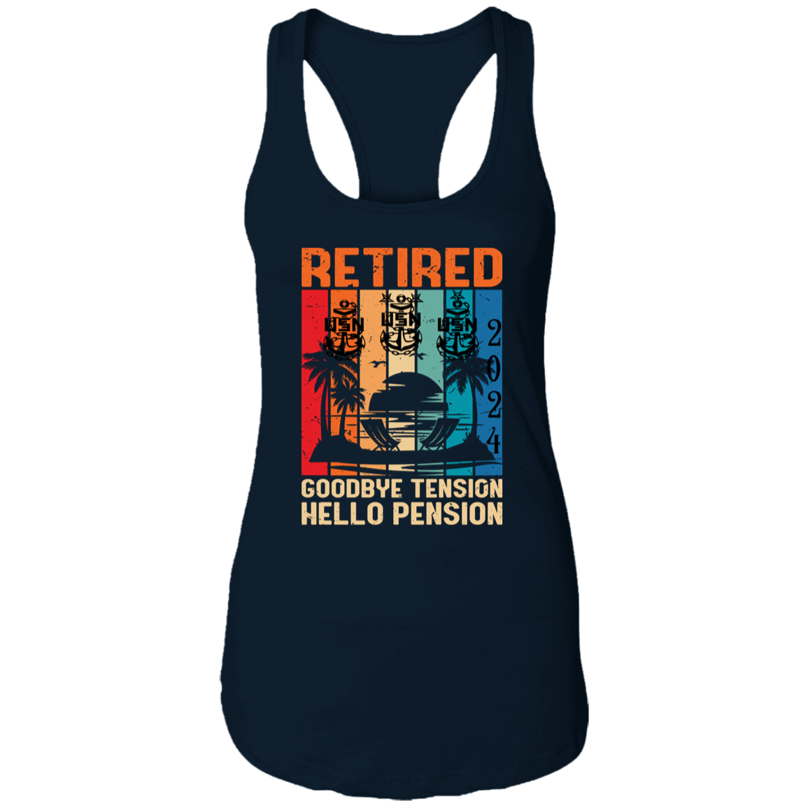 Hello Pension Retired Ladies Racerback Tank