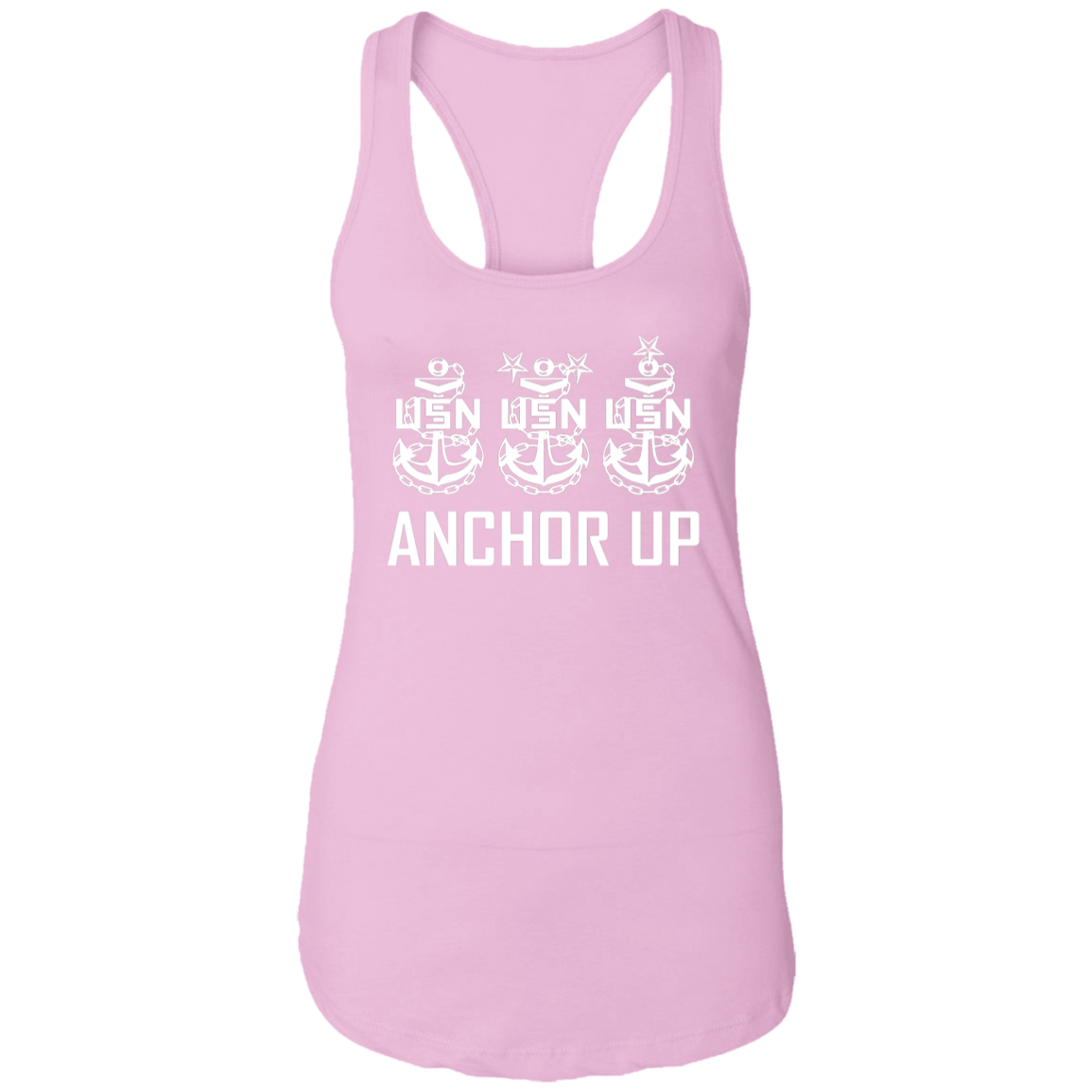 Anchor Up White Design Ladies Racerback Tank