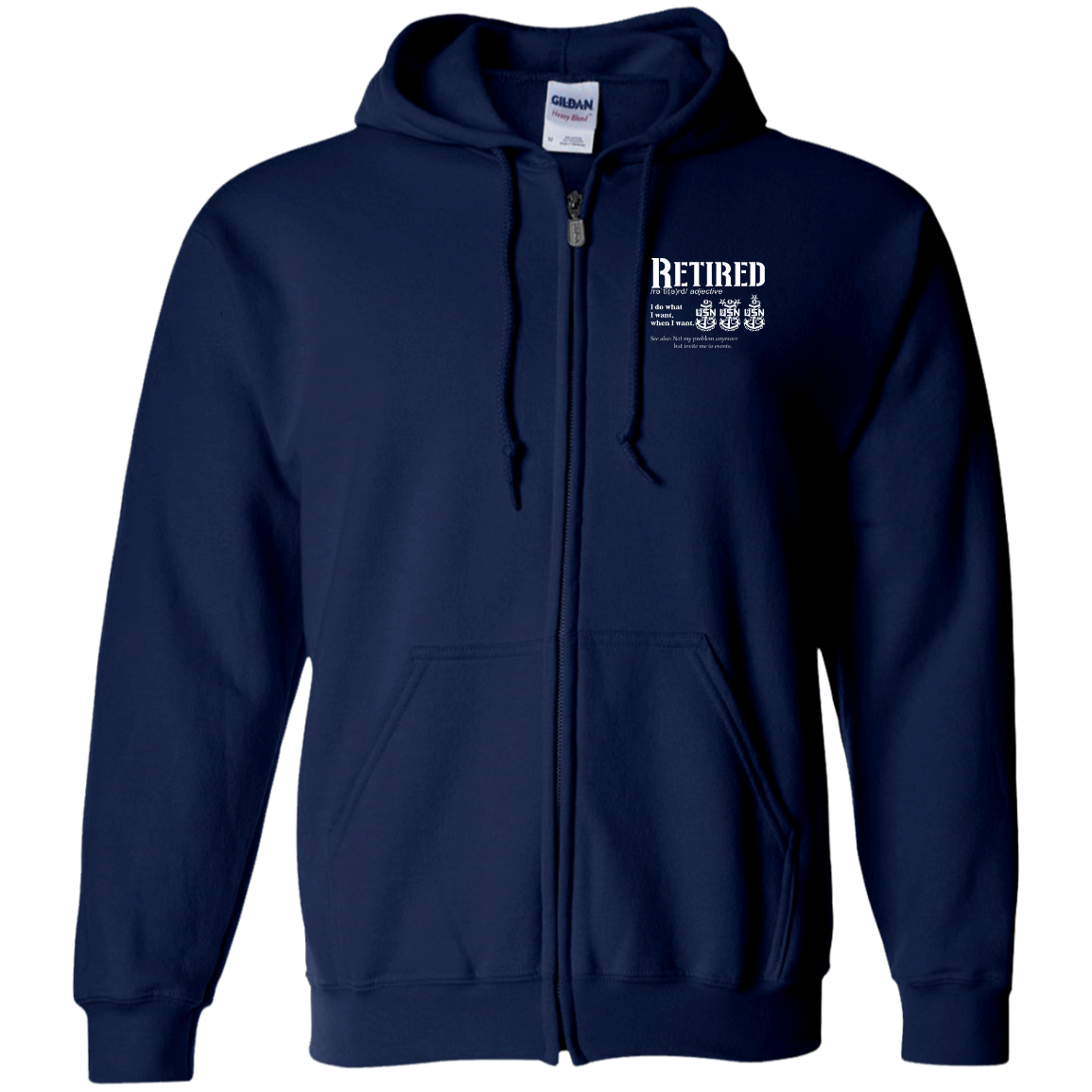 Retired Definition White Zip Up Hooded Sweatshirt