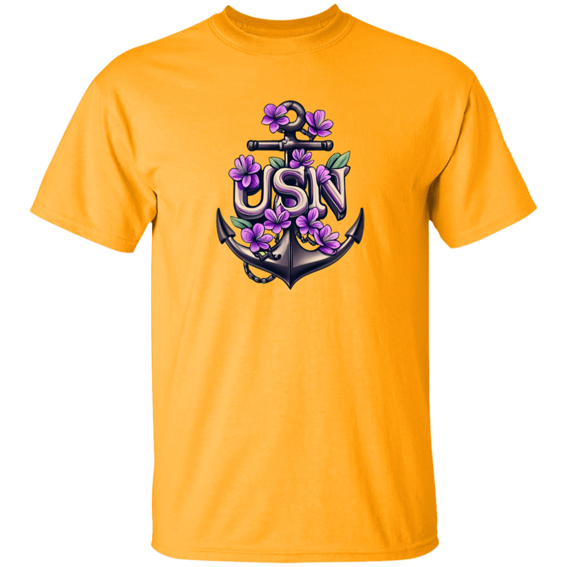 Purple Flower Anchor 5.3 oz. T-Shirt