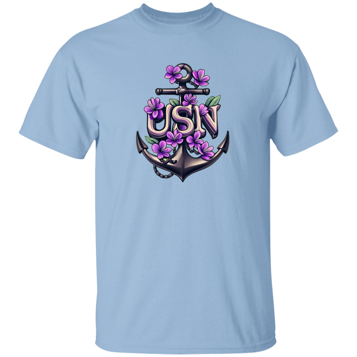 Purple Flower Anchor 5.3 oz. T-Shirt