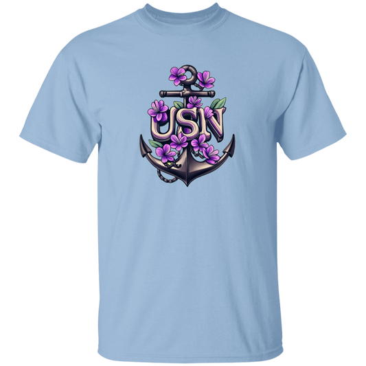Purple Flower Anchor 5.3 oz. T-Shirt