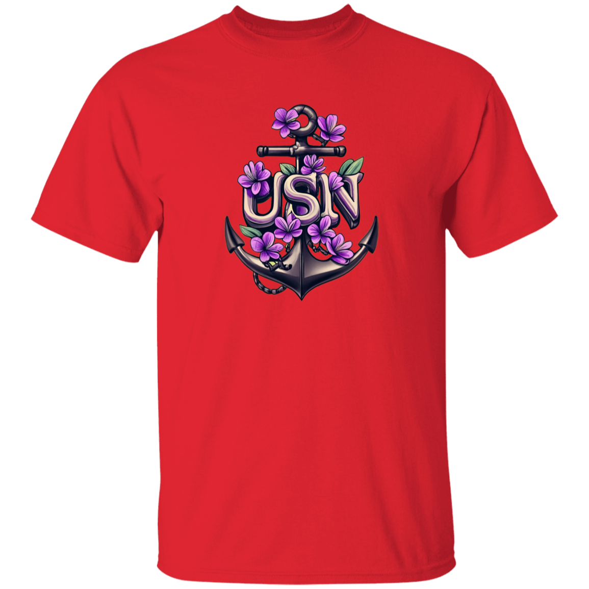 Purple Flower Anchor 5.3 oz. T-Shirt