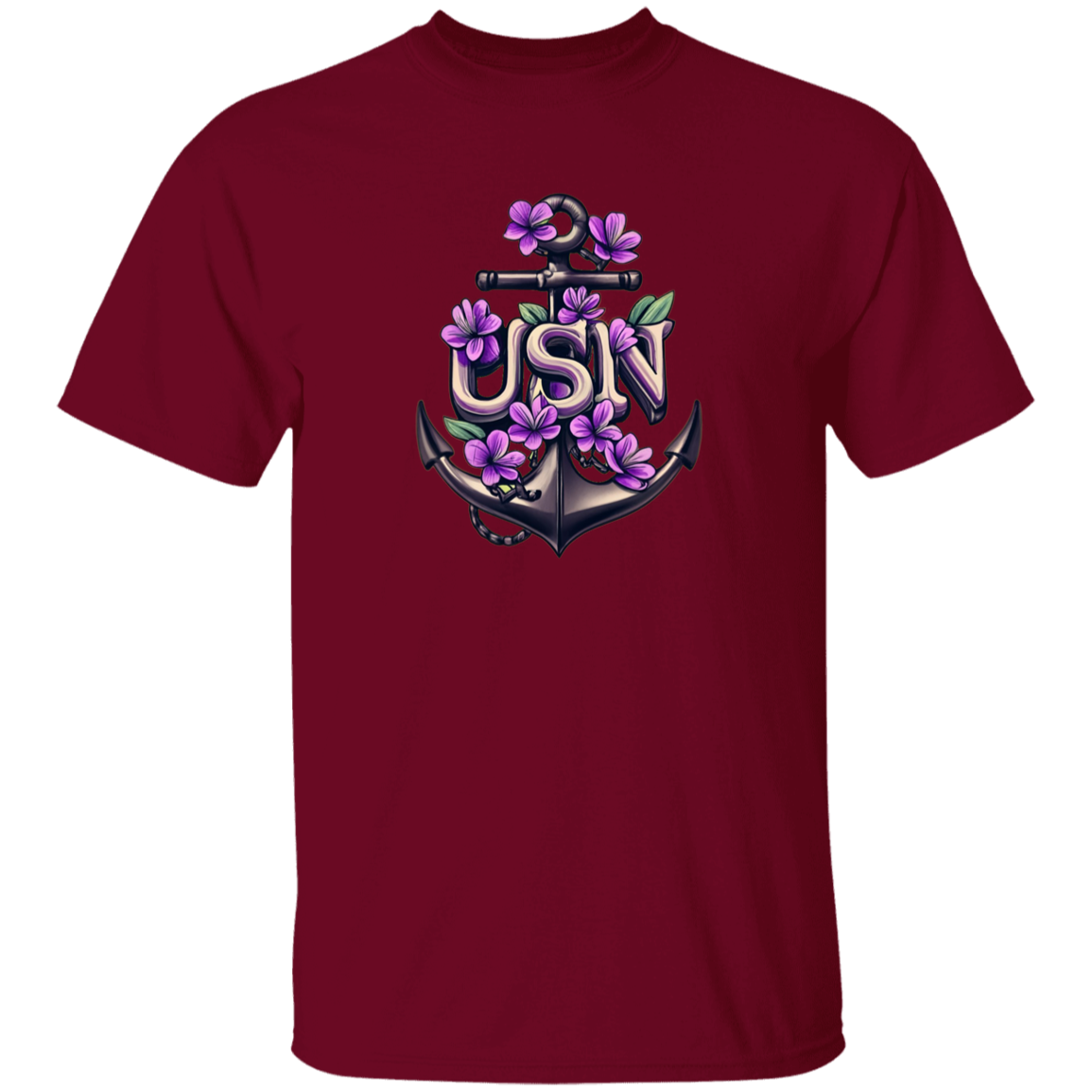 Purple Flower Anchor 5.3 oz. T-Shirt