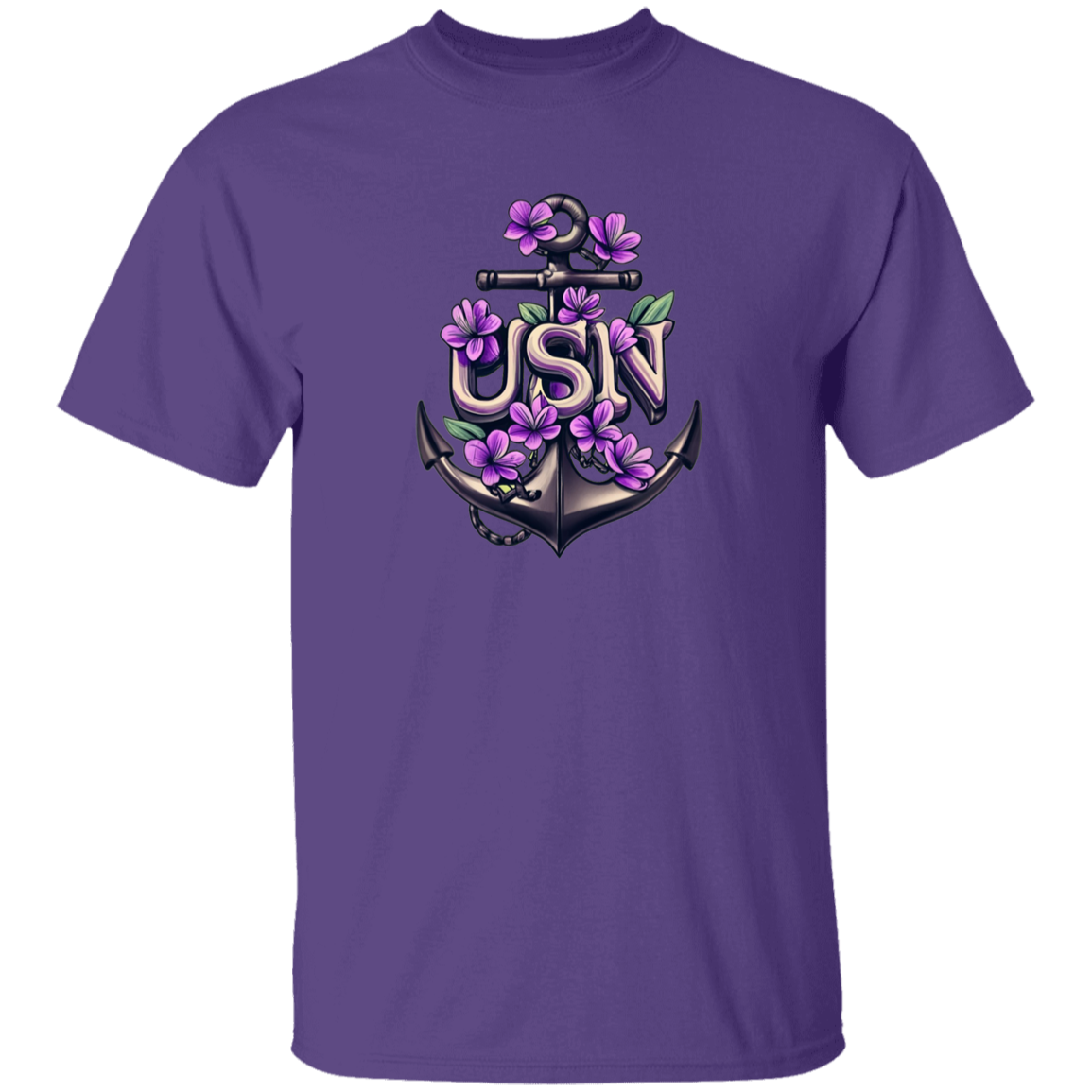 Purple Flower Anchor 5.3 oz. T-Shirt