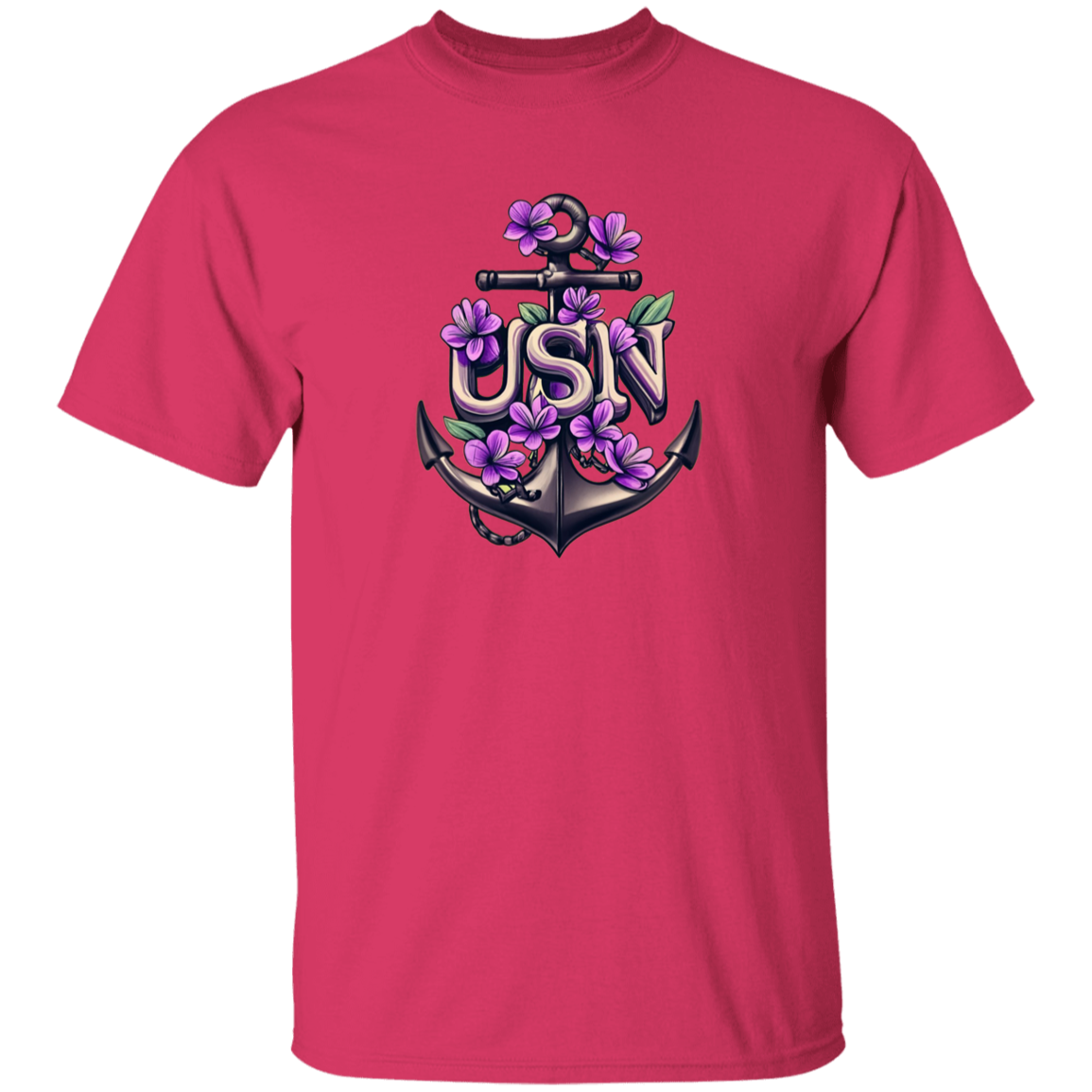 Purple Flower Anchor 5.3 oz. T-Shirt