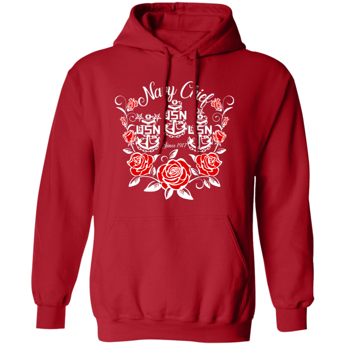 Navy Chief Rose White Pullover Hoodie