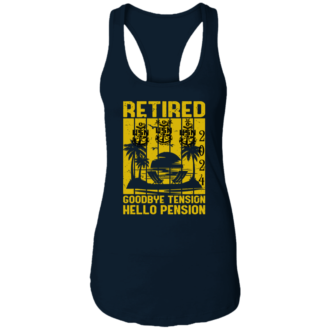 Hello Pension Retired V2 Ladies Racerback Tank