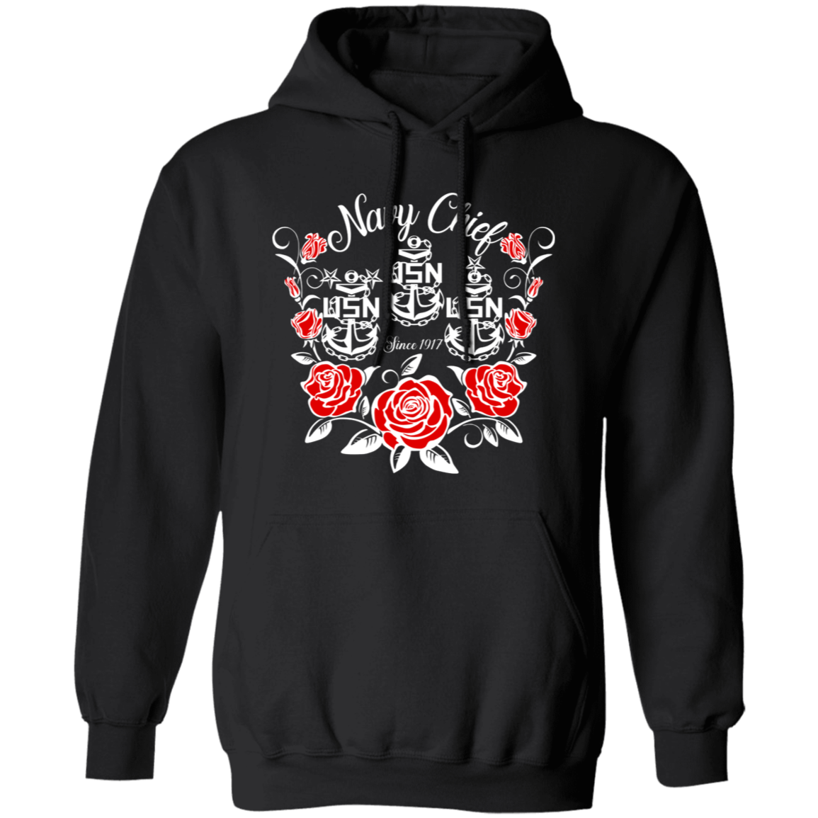 Navy Chief Rose White Pullover Hoodie