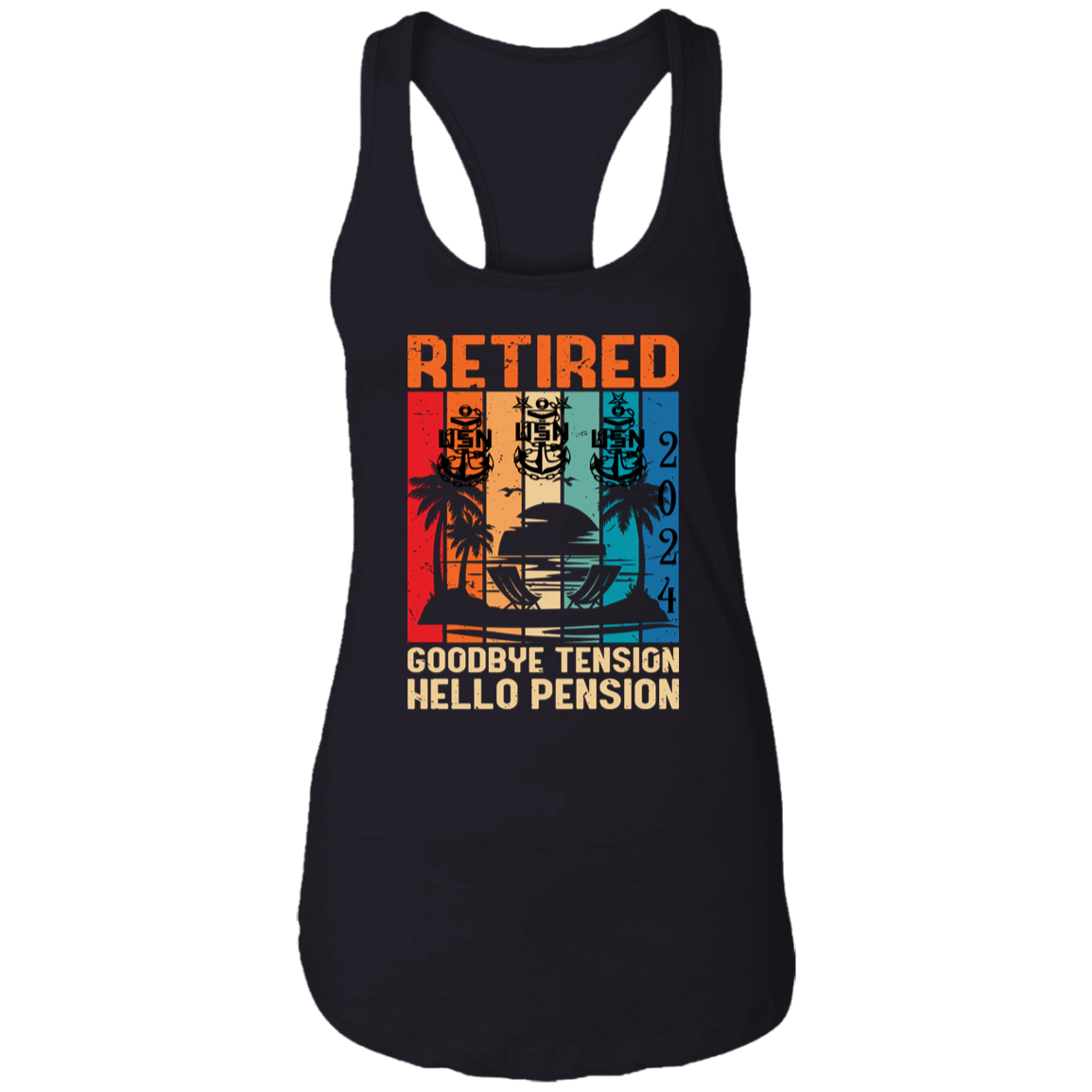 Hello Pension Retired Ladies Racerback Tank