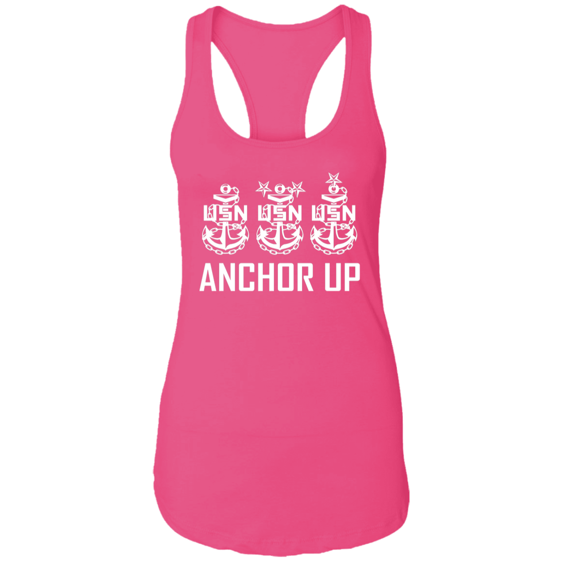 Anchor Up White Design Ladies Racerback Tank