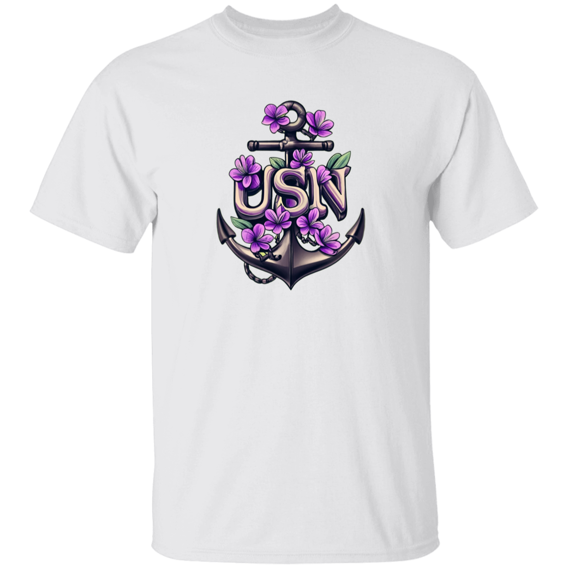 Purple Flower Anchor 5.3 oz. T-Shirt