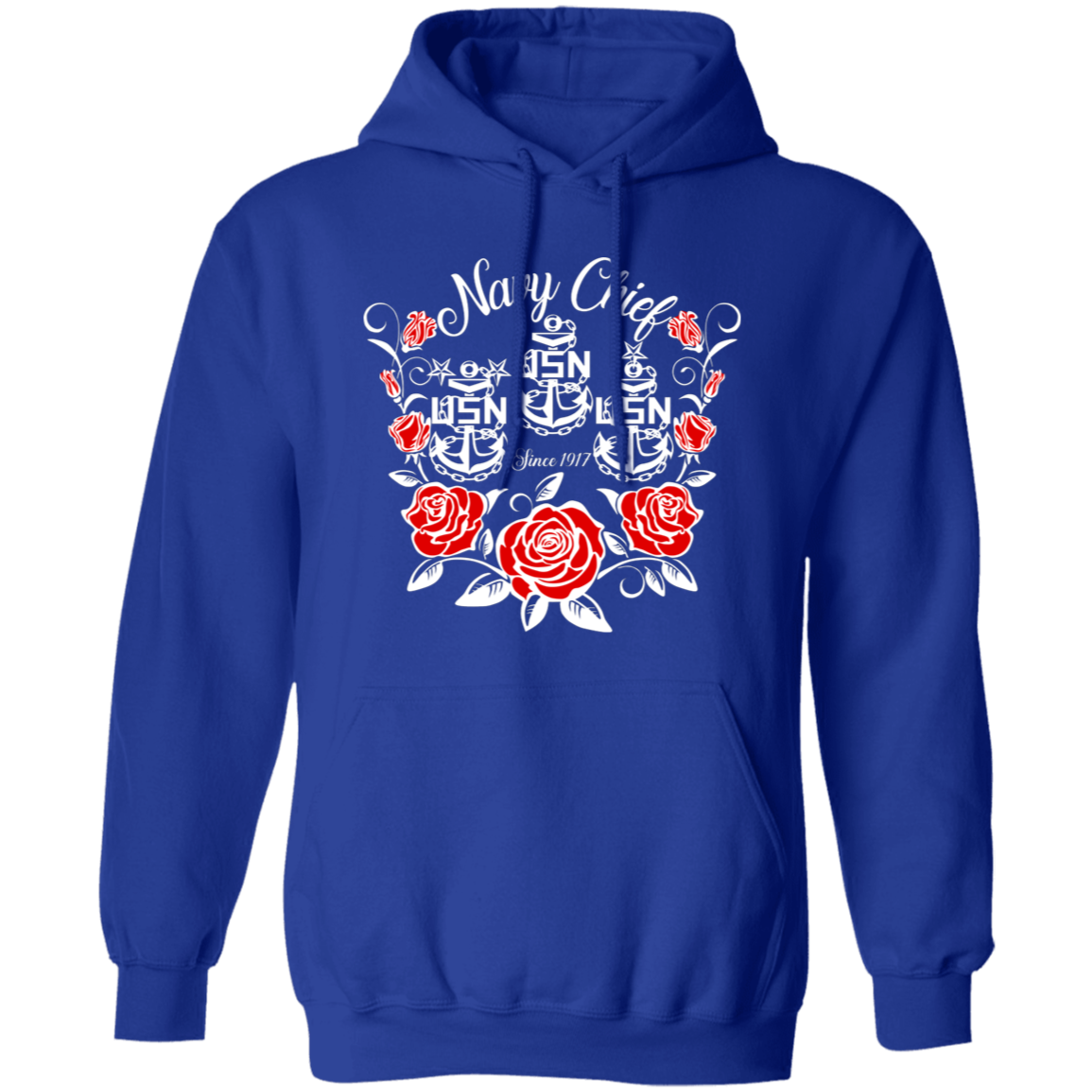 Navy Chief Rose White Pullover Hoodie