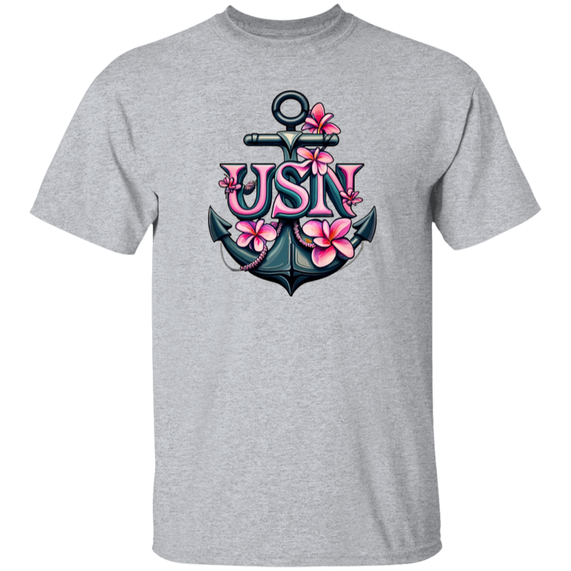Pink Flower Anchor 5.3 oz. T-Shirt