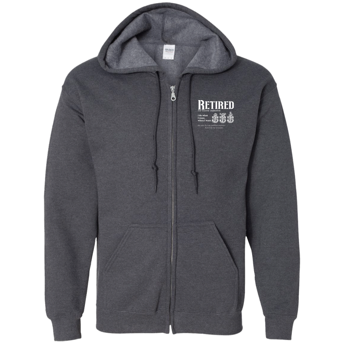 Retired Definition White Zip Up Hooded Sweatshirt