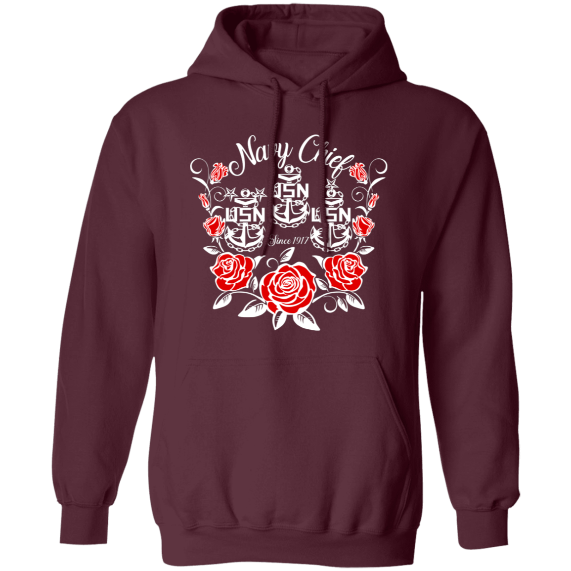 Navy Chief Rose White Pullover Hoodie