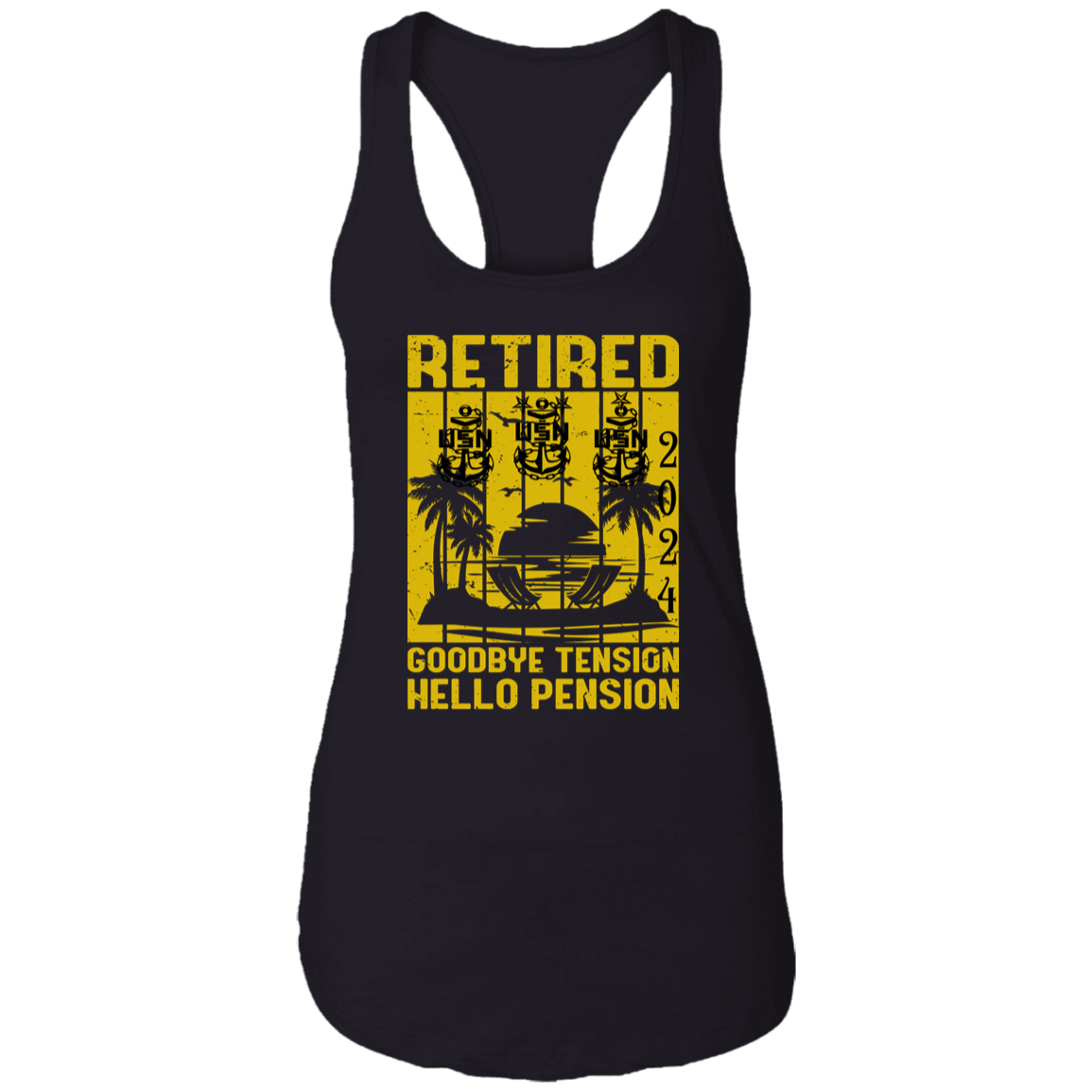 Hello Pension Retired V2 Ladies Racerback Tank