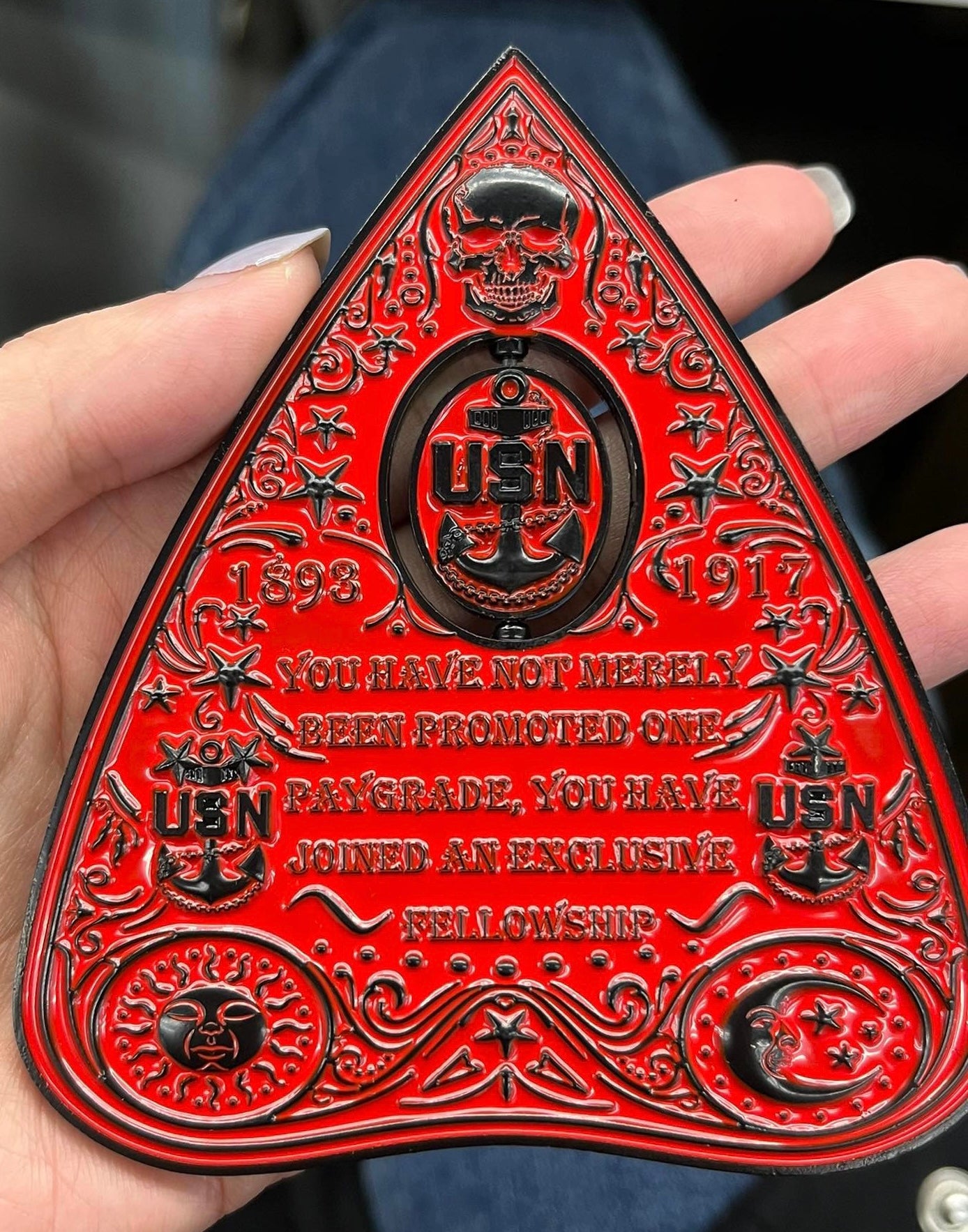 Ouija Planchette Coin Black and Red