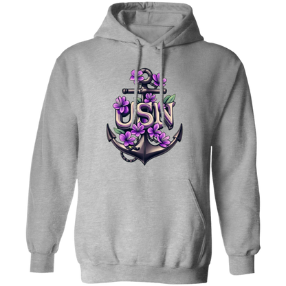 Purple Flower Anchor Pullover Hoodie