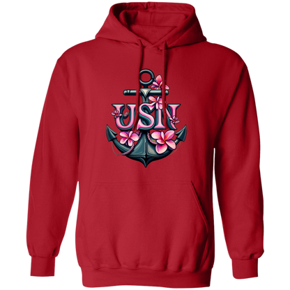 Pink Flower Anchor Pullover Hoodie