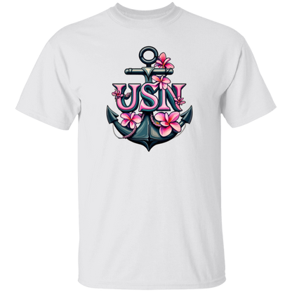 Pink Flower Anchor 5.3 oz. T-Shirt