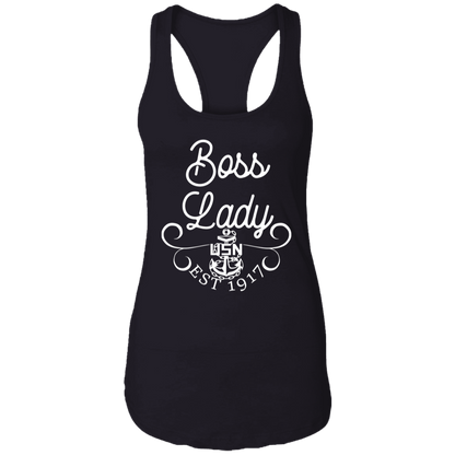 Boss Lady White Design Ladies Racerback Tank