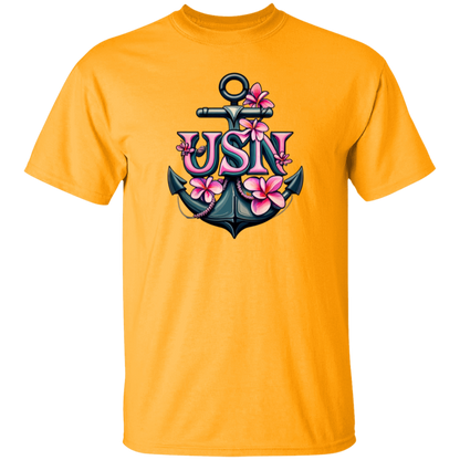 Pink Flower Anchor 5.3 oz. T-Shirt