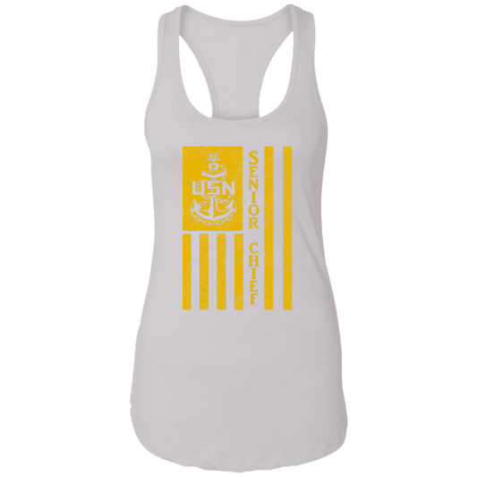 Senior Chief Flag Gold Ladies Racerback Tank