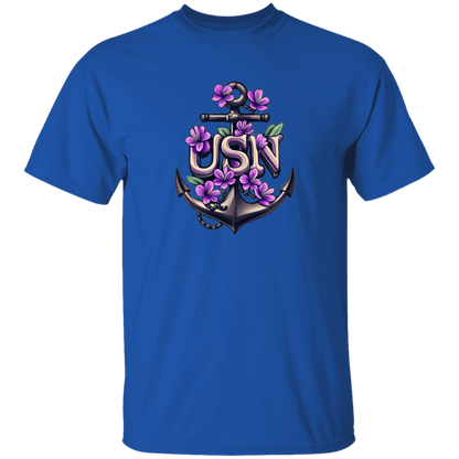 Purple Flower Anchor 5.3 oz. T-Shirt