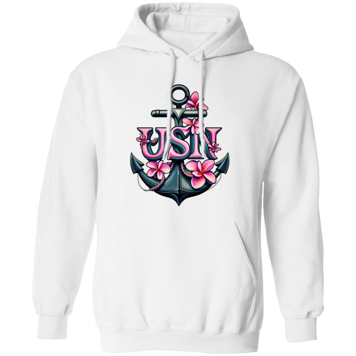 Pink Flower Anchor Pullover Hoodie