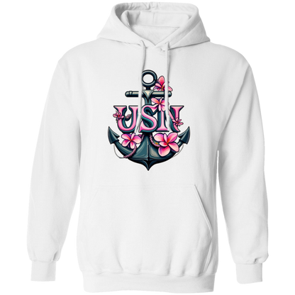 Pink Flower Anchor Pullover Hoodie