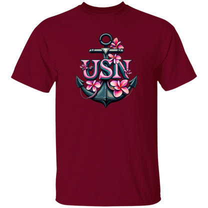 Pink Flower Anchor 5.3 oz. T-Shirt