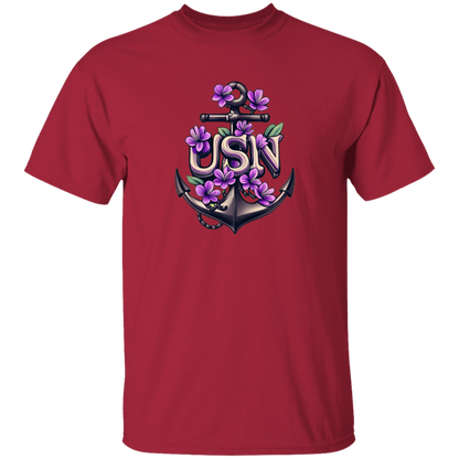Purple Flower Anchor 5.3 oz. T-Shirt