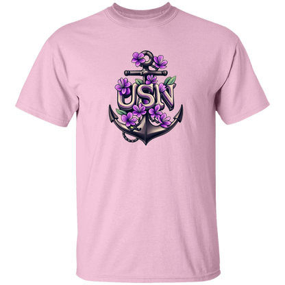Purple Flower Anchor 5.3 oz. T-Shirt