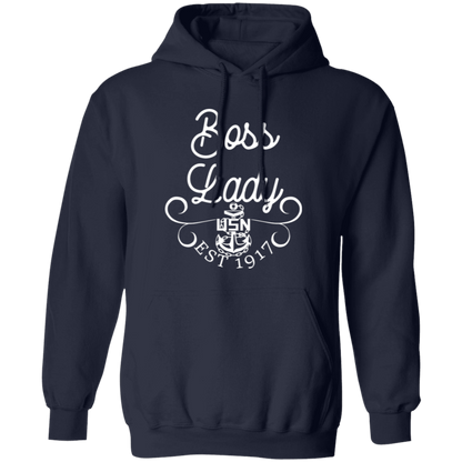 Boss Lady White Design Pullover Hoodie