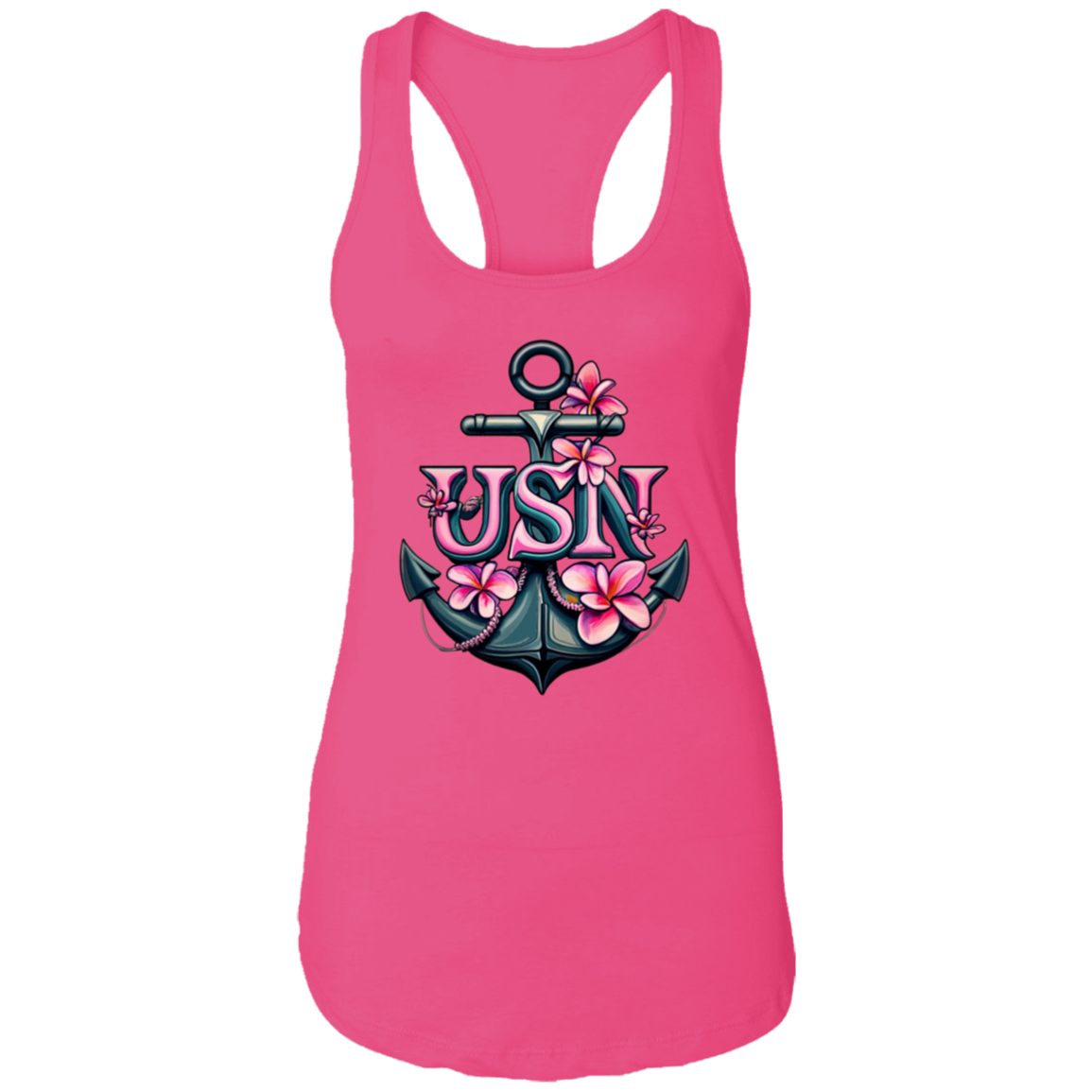 Pink Flower Anchor Ladies Ideal Racerback Tank