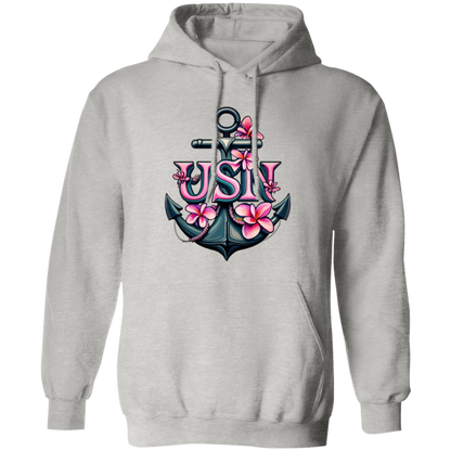 Pink Flower Anchor Pullover Hoodie