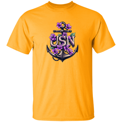 Purple Flower Anchor 5.3 oz. T-Shirt