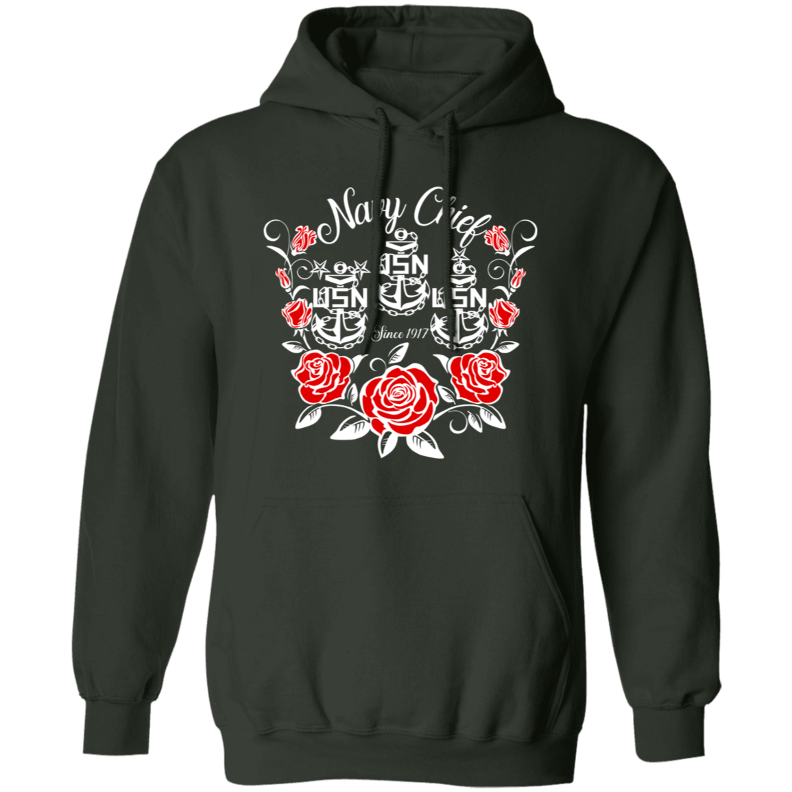 Navy Chief Rose White Pullover Hoodie