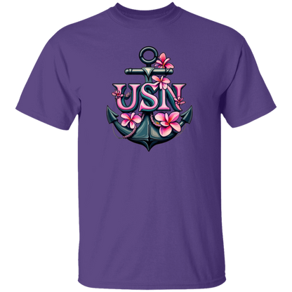 Pink Flower Anchor 5.3 oz. T-Shirt