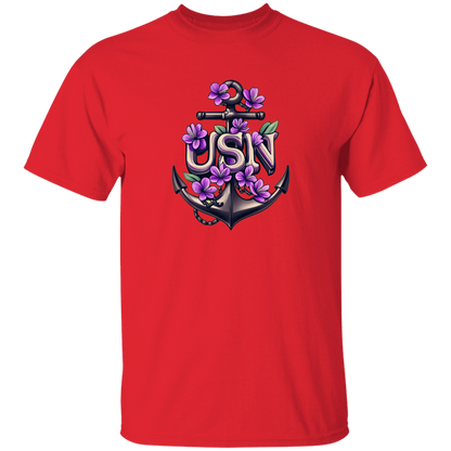 Purple Flower Anchor 5.3 oz. T-Shirt