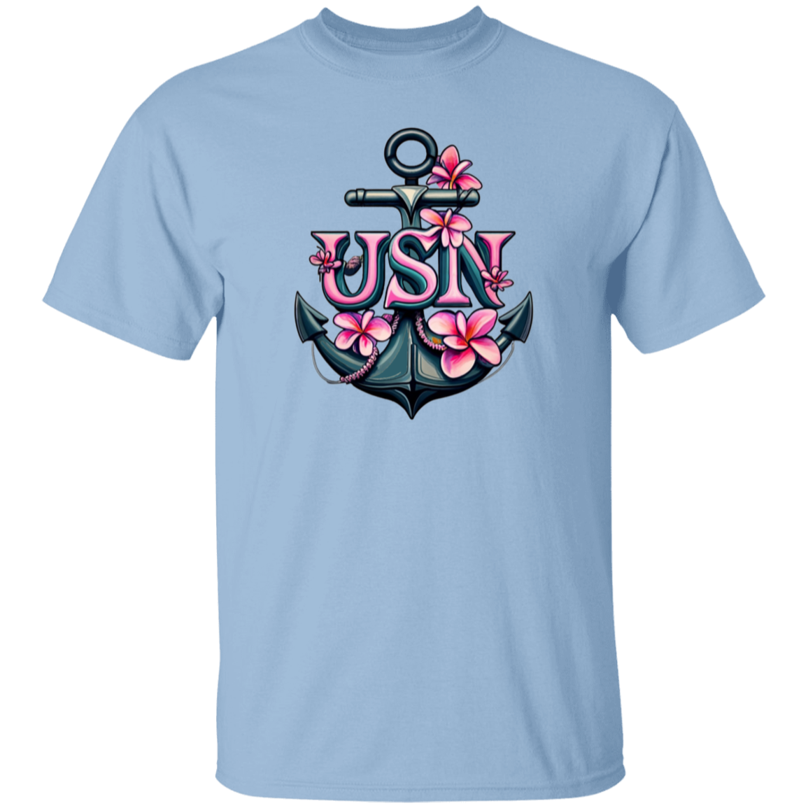 Pink Flower Anchor 5.3 oz. T-Shirt