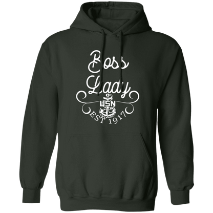 Boss Lady White Design Pullover Hoodie