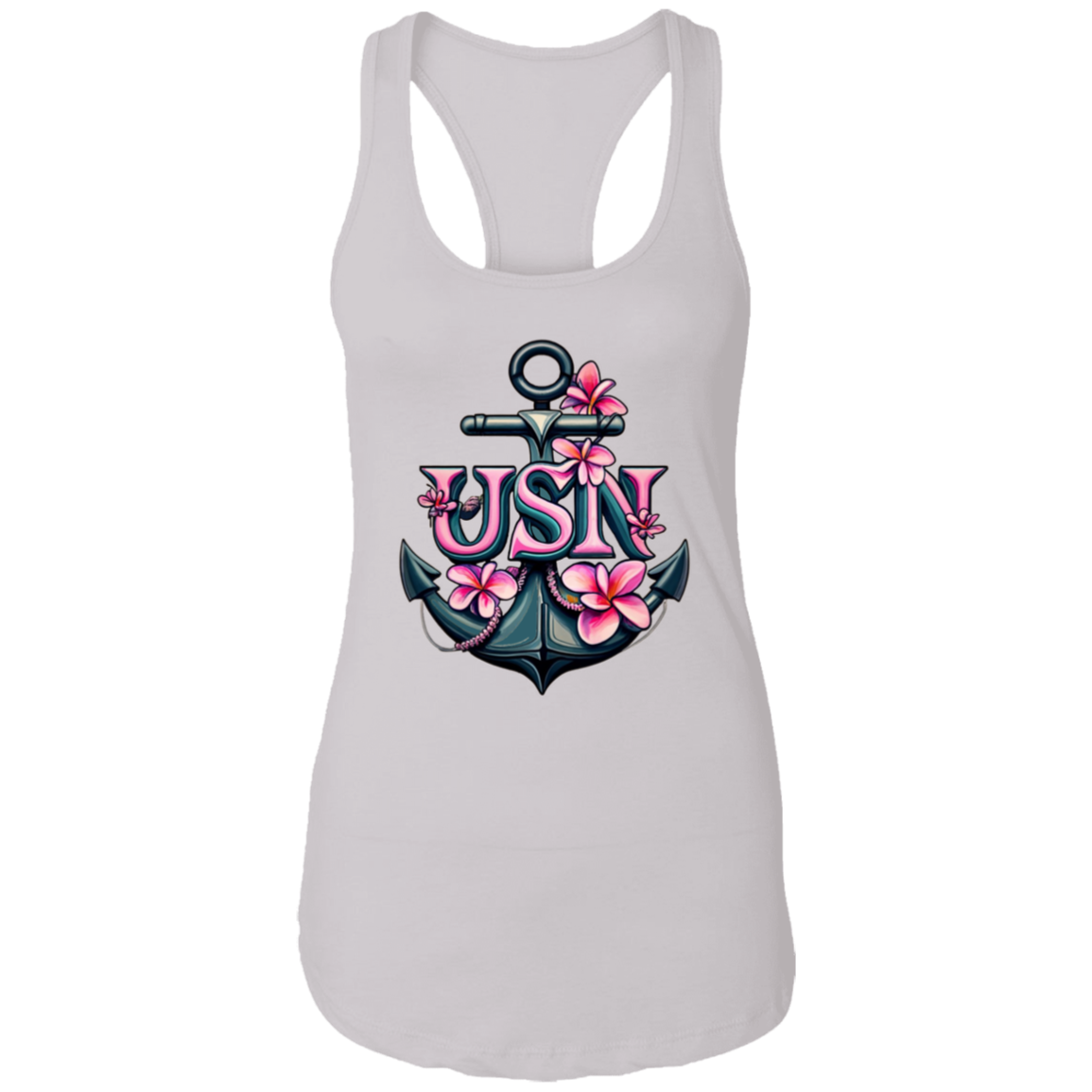 Pink Flower Anchor Ladies Ideal Racerback Tank