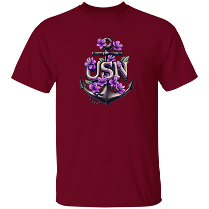 Purple Flower Anchor 5.3 oz. T-Shirt