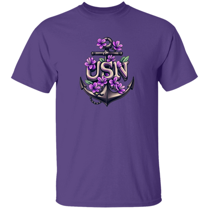 Purple Flower Anchor 5.3 oz. T-Shirt